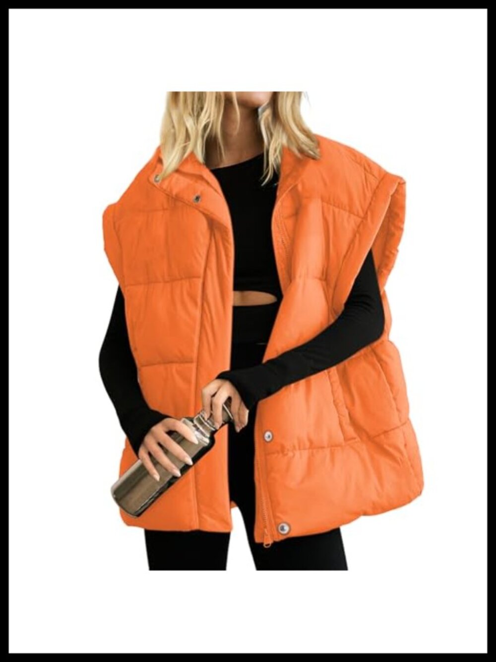 Oversized Quilted Puffer Vest Full Zip Sleeveless Warm Coat